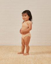 Load image into Gallery viewer, Orange and white gingham print baby two-piece bathing suit featuring puffy sleeves.
