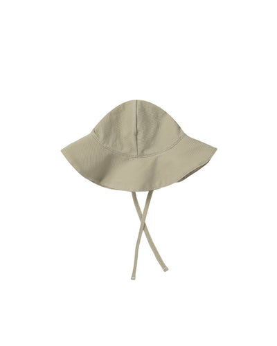 Sage green sun hat with tie for a secure fit. 