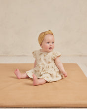 Load image into Gallery viewer, Flutter Sleeve Ivory Dress with a dark yellow flower all over print and matching bloomers.
