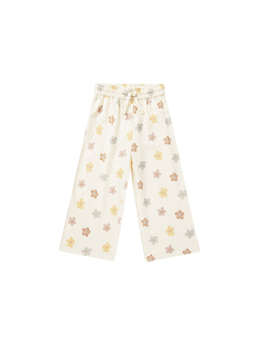 Linen blend wide leg children's pants with a colourful floral all over print. 