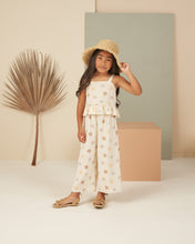 Load image into Gallery viewer, Linen blend wide leg children&#39;s pants with a colourful floral all over print.

