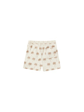Load image into Gallery viewer, Cream children&#39;s swim shorts with beige palm tree all over print.
