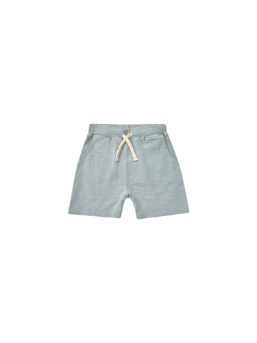 Cozy children sweat shorts featured in a pastel blue. 