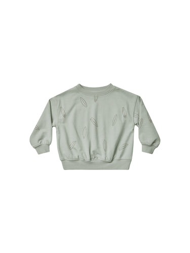 French terry crew neck sweatshirt is an everyday essential.  Featuring a surfboard all over print on seafoam