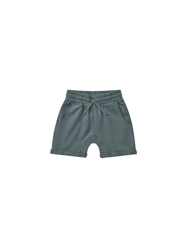 Cotton sweat shorts featured in an indigo colour and has a drawstring waistband. 