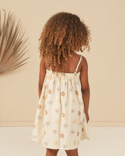 Load image into Gallery viewer, White linen children tank dress with a colourful floral all over print.
