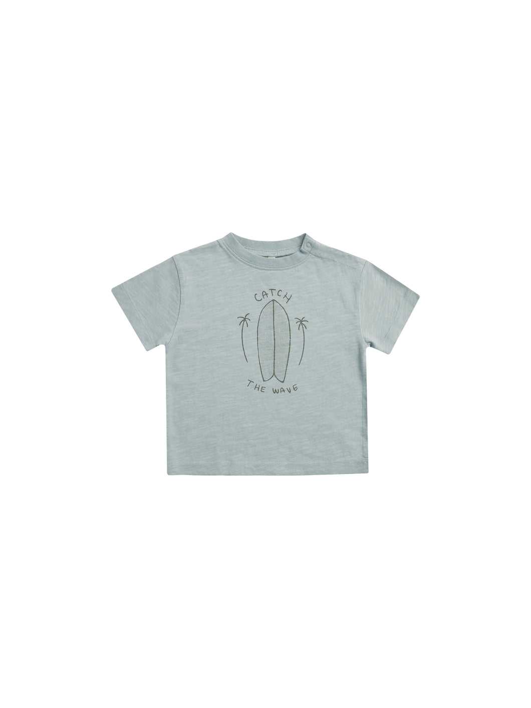 Cotton children's tee featuring a blue colour and a surfboard graphic