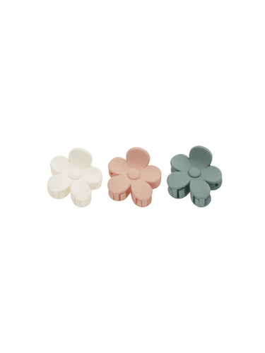 Set of 3 flower hair clips.  Featured in aqua, ivory, and blush