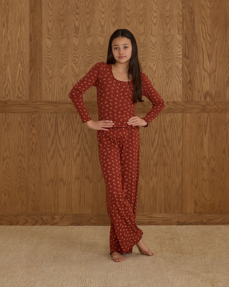 Ribbed Lounge Set - Ruby Ditsy - Size 10-12 YR