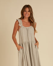 Load image into Gallery viewer, Sage Green gingham print featured on a linen blend dress with ruffle sleeves
