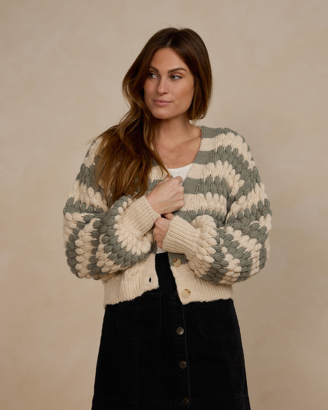 Boxy Crop Cardigan - Laurel Stripe