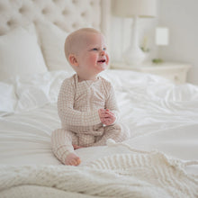 Load image into Gallery viewer, Baby sleepwear in a bamboo fabric and oat gingham print.
