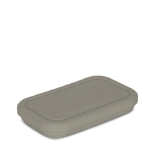 Load image into Gallery viewer, 2 Pack of silicone foldable lunchboxes featuring one grey and one beige with a lemon print.
