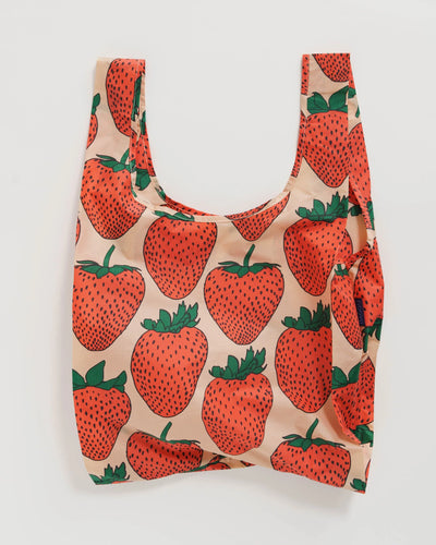 Ripstop Nylon re-usable grocery bag in a strawberry print.