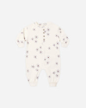 Load image into Gallery viewer, Quincy Mae kids relaxed fleece jumpsuit in blue daisy floral print. 

