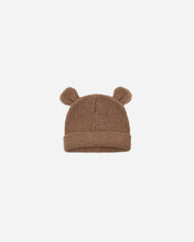 Load image into Gallery viewer, Quincy Mae organic cotton cocoa brown knit baby beanie hat with bear ears.
