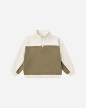 Load image into Gallery viewer, Rylee + Cru Quarter Zip Crew olive green soft fleece kids pullover sweatshirt.
