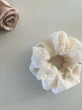 Load image into Gallery viewer, Floral Swiss Dot Scrunchie
