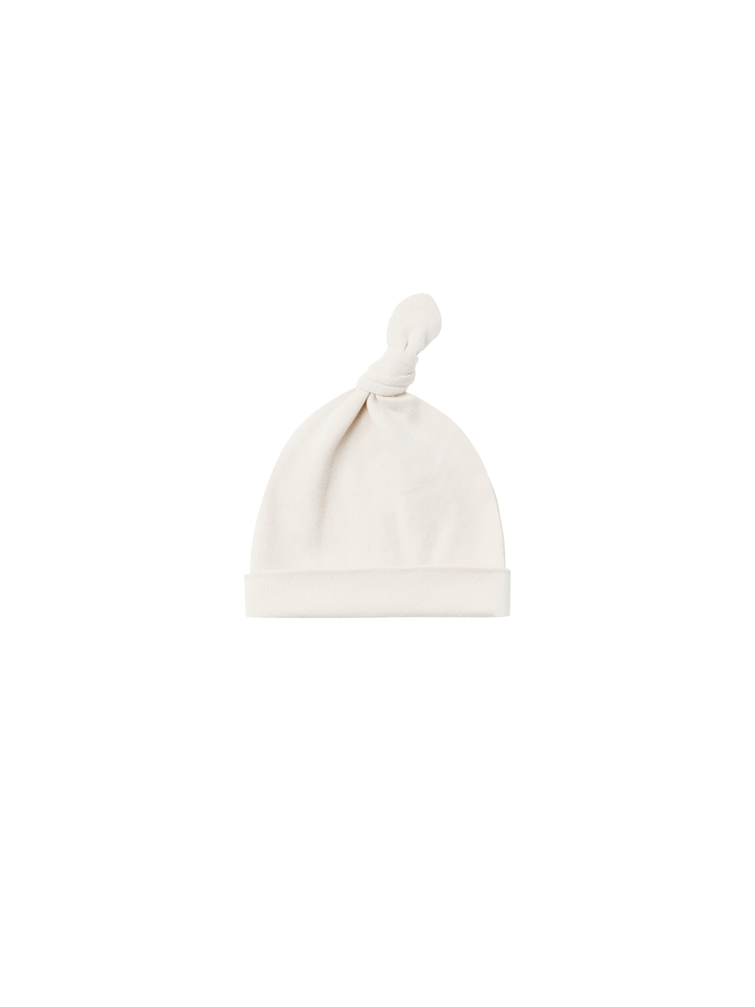 Ivory knotted baby hat in a soft and stretchy material. 