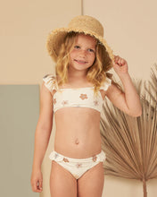 Load image into Gallery viewer, White bikini with flutter sleeves and a floral all over print.
