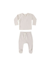 Load image into Gallery viewer, Wrap Top + Footed Pant Set - Oat Micro Stripe
