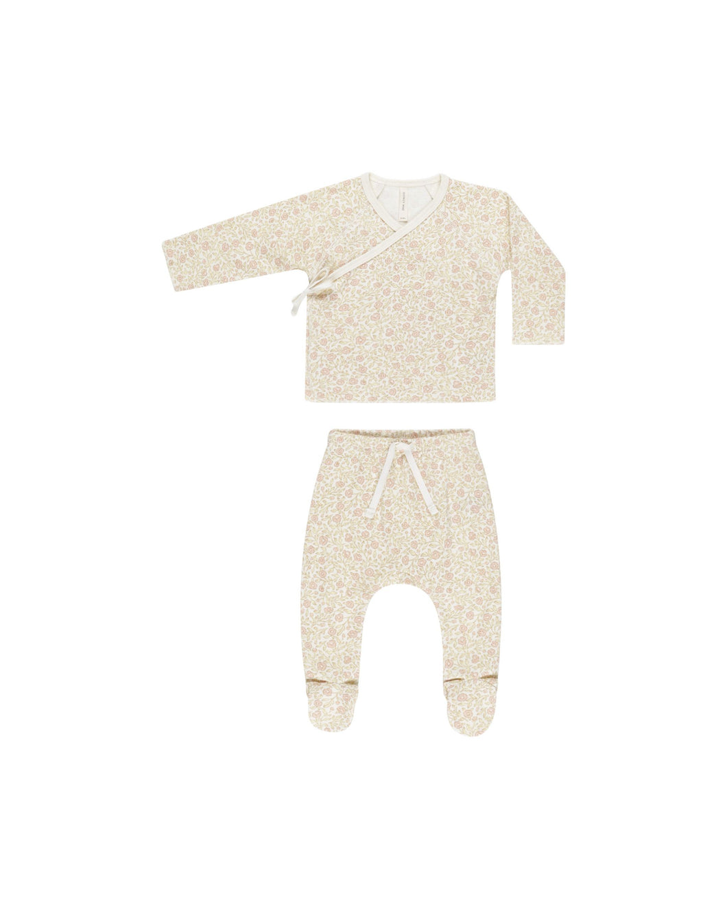 Wrap Top + Footed Pant Set - Primrose