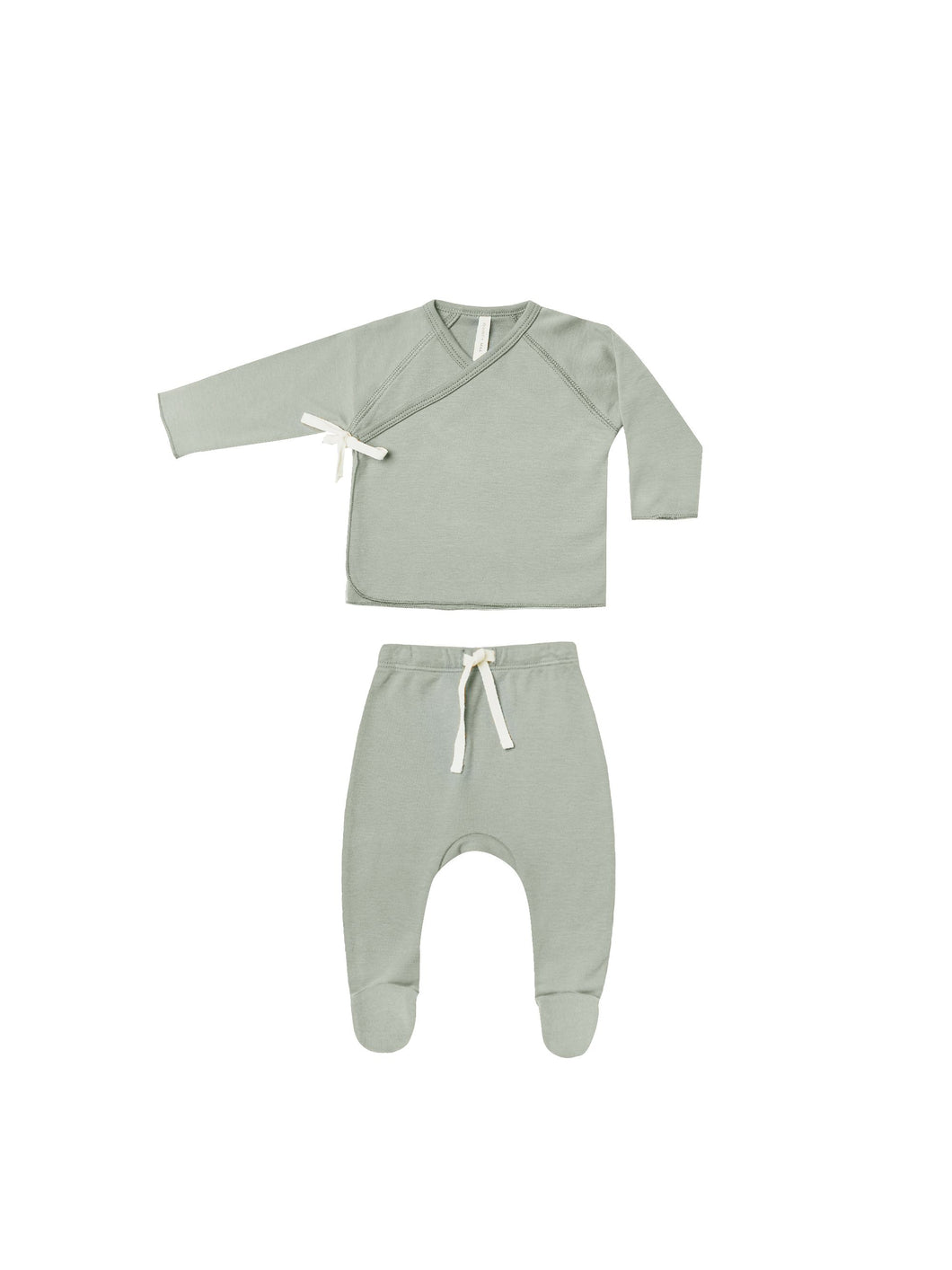 Wrap Top + Footed Pant Set - Sage