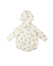 Load image into Gallery viewer, Waffle Hooded Bubble Romper - Butter Dots
