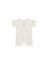 Load image into Gallery viewer, Ivory Romper with three buttons down the middle and a Duck all over print. 
