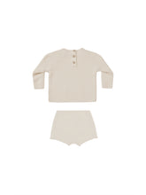 Load image into Gallery viewer, Long sleeve tee with matching bloomers featured in a natural colour and knit material.

