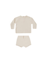 Load image into Gallery viewer, Long sleeve tee with matching bloomers featured in a natural colour and knit material. 
