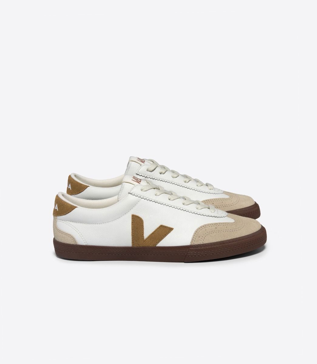 Women's Volley Sneaker -  Leather White Tent Bark