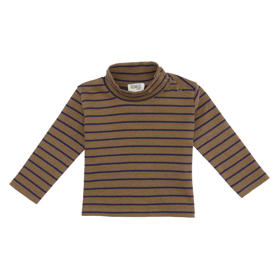 Organic Mock Neck Top - Toffee Stripe SIZE 3-6 MONTHS
