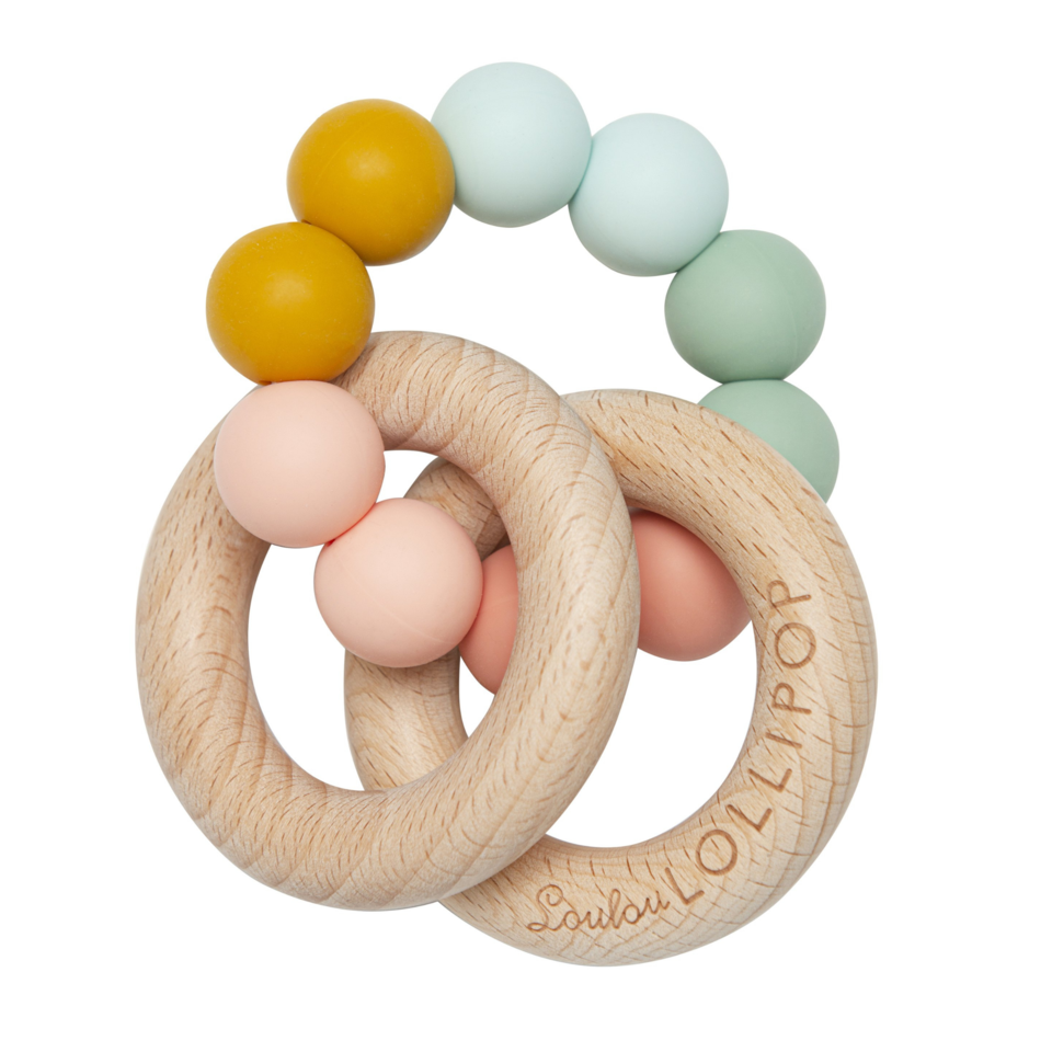 Bubble Silicone and Wood Teether - Rainbow