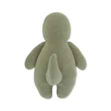 Load image into Gallery viewer, Mini plush toy dinosaur made of organic cotton and features a sea-grass green colour.
