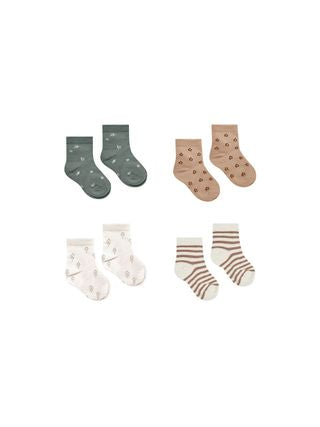 Printed Socks (set of 4) - Stripe/Stars/Trees/Ditsy - SIZE 0-6, 12-24 MONTHS